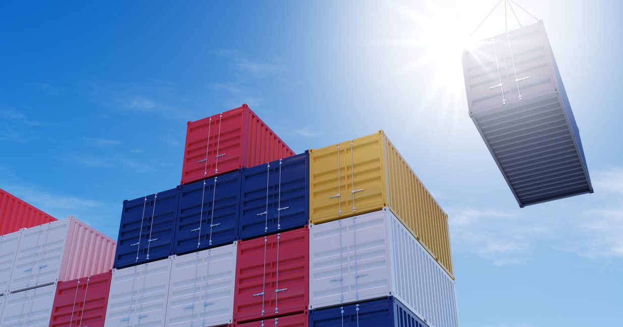 Stacked,Industrial,Intermodal,Cargo,Transport,Or,Shipping,Containers,Storage,With